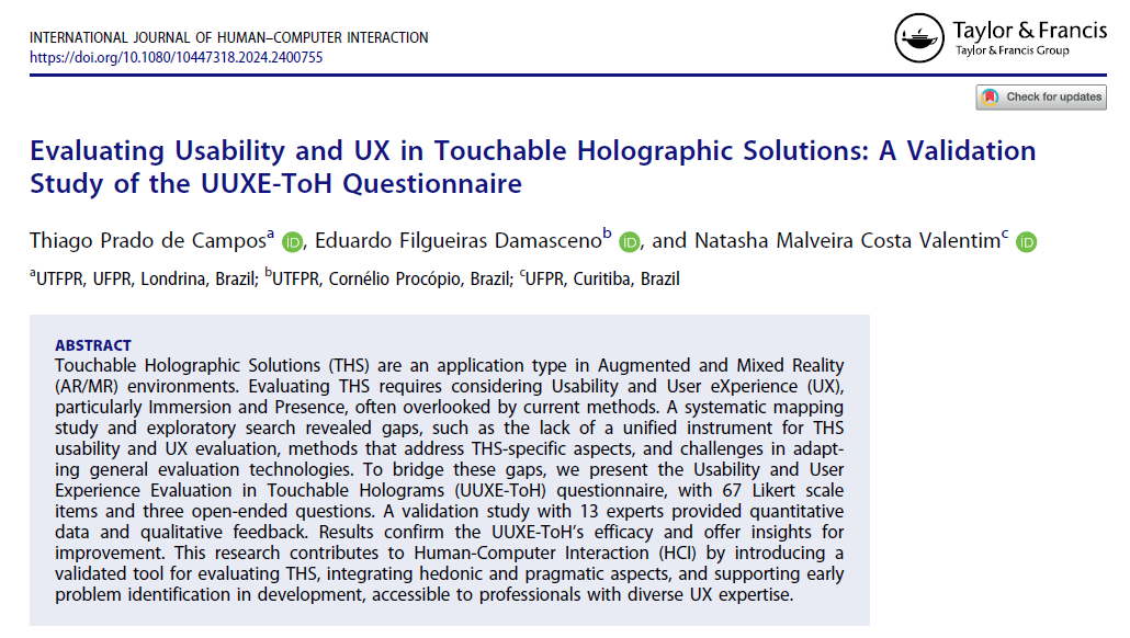 cover of IJHCI article